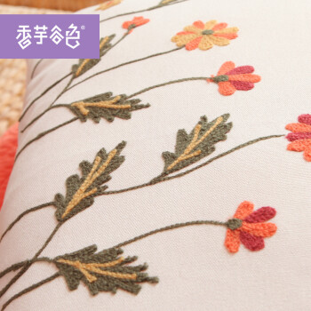 香芋谷色 鲁绣田园可爱卡通抱枕套 长方形床头靠枕 大号汽车靠垫 花间 白色底-蝴蝶小花款 50x40cm抱枕套+枕芯