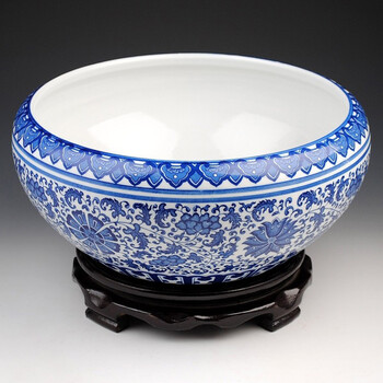 
                                        泰浦瓯 景德镇陶瓷器 青花瓷鱼缸 水浅 金鱼缸 乌龟缸 现代时尚家饰摆设 大号                