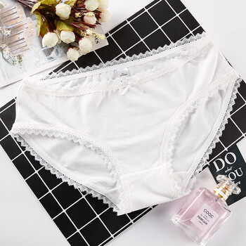 买 内裤女中腰性感蕾丝边女士三角裤头少女 白色 m【80-100斤】