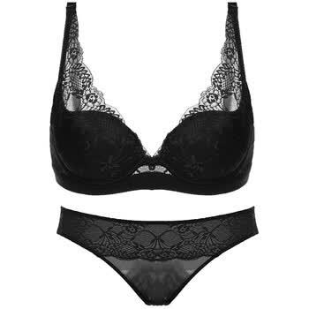 小胸性感深v蕾丝聚拢上托调整文胸 黑色 70a