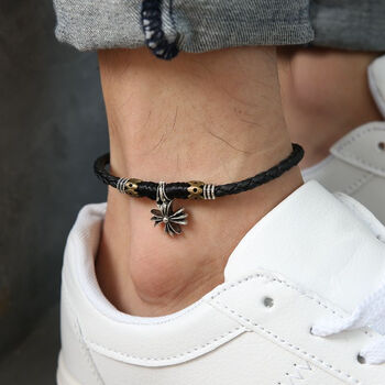 玛诗提娜 脚链男红绳成人男款时尚男生日韩脚绳 十字架黑款_ 4折现价