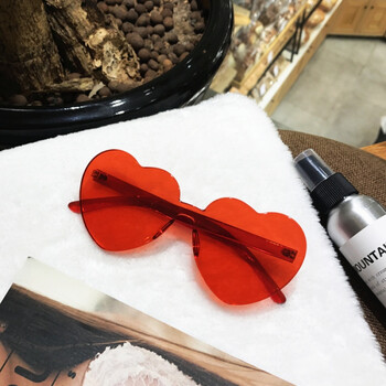 无边框爱心连体墨镜ins透明海洋片心形太阳眼镜 红色【图片 价格 品牌