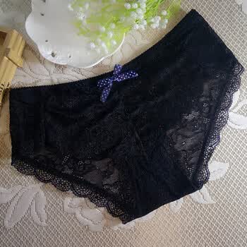 新款女士内裤性感蕾丝诱惑可爱甜美日系学生低三角裤 黑色 均码适合