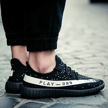 侃爷新款yeezy350v2白斑马椰子鞋男鞋透气飞织网面厚底增高套脚浅口
