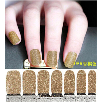 美甲贴纸全贴防水持久 指甲贴纸多色孕妇环保甲油膜 09闪粉香槟色