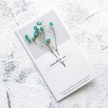 卡片通用感恩祝福卡圣诞节生日卡留言卡 3号对折真花贺卡-满天星蓝色