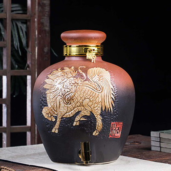 景德镇瓷器酒坛密封酒瓶酒罐水缸油缸密封带龙头仿古酒灌 福麒麟酒坛
