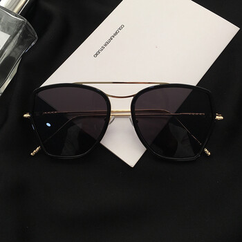 复古原宿超大框透明粉色女太阳镜方脸素颜墨镜女韩网红眼镜款 黑框黑