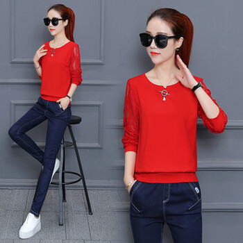 2018新款春天春季春秋春款春装t恤丅血小衫衣服女衫土长袖女装潮 红色