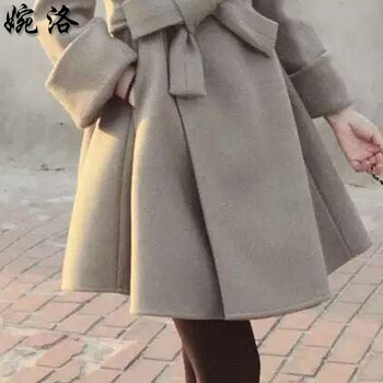婉洛2015秋冬新款女装中长款显瘦时尚百搭毛呢大衣外套FL9737活动4 藏青色 M