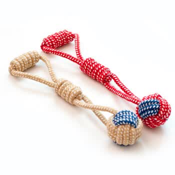 绳棉绳耐咬磨牙绳结玩具球金毛泰迪博美幼犬小型犬玩具 彩色拉手结球