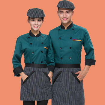 厨师工作服长袖短袖酒店饭店后厨厨房餐厅餐饮服务员工作服 短袖绿色