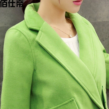 佰仕帝 2015新款毛呢大衣女毛呢外套韩版中长款风衣修身 红色  M