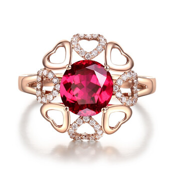 【2018夏季新品】路可妮(lukeni)欧美红宝石镶钻心形指环 镶嵌红水晶