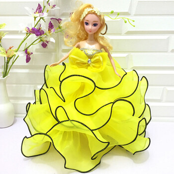 芭比娃娃公主裙礼服换装套装洋娃娃女孩玩具 黄色