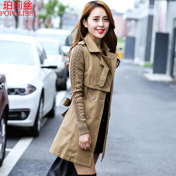 珀莉丝 短外套女春秋2016春新款修身中长款风衣薄 外套 女PW80526 卡其色 L
