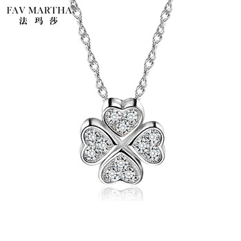 法玛莎轻奢品牌饰品项链女银四叶草士足银锁骨链小清新幸运草吊坠气质