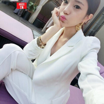 艾婳2015秋休闲套装韩版OL气质西服职业装西装三件套装女 白色 S