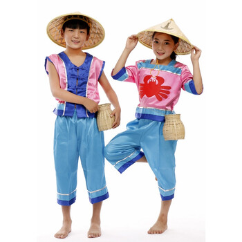 新款小荷风采小赶海儿童演出服舞蹈道具渔夫渔民赶海的姑娘表演服 女