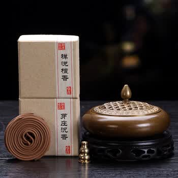 大号檀香炉烧香焚香炉摆件 【网格纹】铜炉 芽庄沉香 檀香盘香 底座