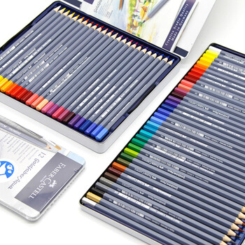 辉柏嘉（Faber-castell）水溶性彩铅笔24色专业手绘美术生专用蓝铁盒彩色铅笔GoldfaberAqua系列114624美术生专用写生