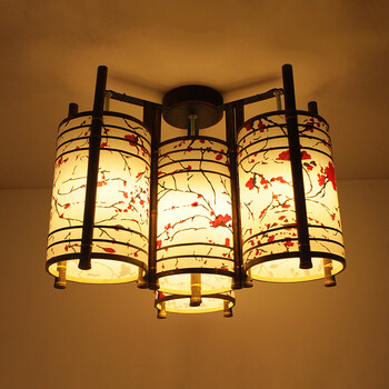 客厅餐厅 酒店会所复古中国风中式仿古竹灯具 紫竹梅花中国风四头吸顶