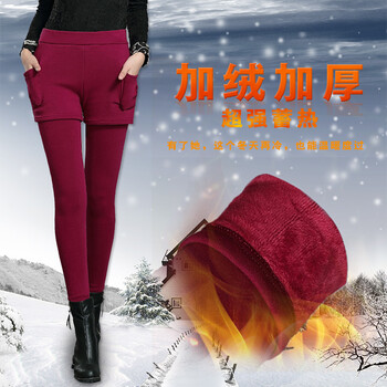 690#短裤假两件打底裤加绒秋打底裤裙冬加厚大码女打底裤 黑色 L-110-125斤
