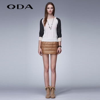 QDA品牌女装时尚简约保暖羽绒服短裙38608601 黑色 M