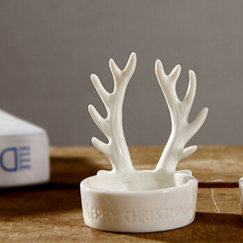 创意陶瓷鹿角小烛台 欧式简约桌面摆设店铺餐厅装饰品 鹿角蜡烛台