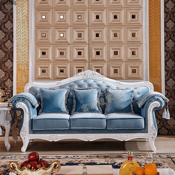 欧式布艺沙发123组合田园实木家具小户型可拆洗三人客厅简欧沙发 琉璃