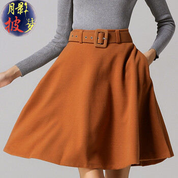 月影披梦欧美时尚气质淑女修身大码女装毛呢半身裙欧洲站2016秋装新款韩版复古中长裙A字裙 卡其色GY-69931(毛呢面料) XL
