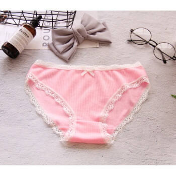 内裤女纯棉中低腰少女可爱蝴蝶结三角学生内裤透气无痕蕾丝边 粉色