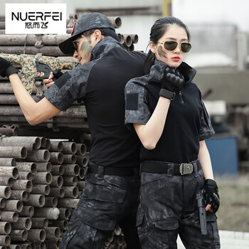 套装男特种兵战狼蛙服军装纯棉黑色作训服短袖修身耐磨武警特战服短袖