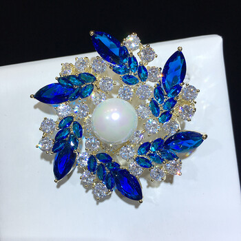 胸针胸花女大气时尚百搭毛衣西装礼服外套别针装饰品 蓝色 可做吊坠