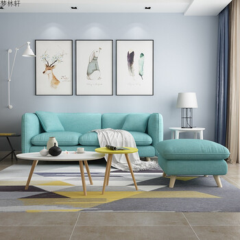 小户型布艺沙发简约现代单人双人三人位卧室客厅整装组合沙发 青色