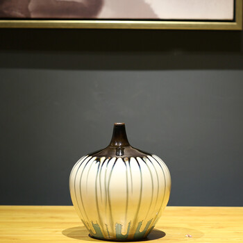 现代新中式复古彩釉陶瓷花瓶三件套摆件样板间设计师软装饰工艺品