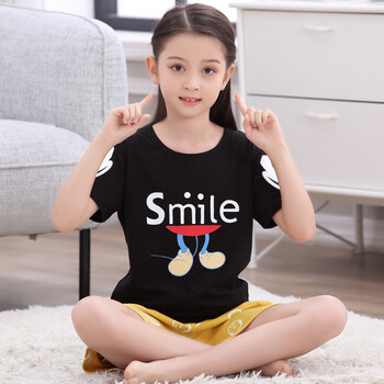 女童睡衣短袖春夏季女孩公主装中大童薄款宝宝小孩家居服套装 k-1058