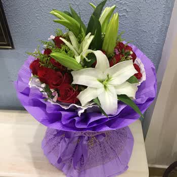 儒涛玫瑰百合花束周年纪念日送花老婆恋人七夕情人节廊坊衡水邯郸成都