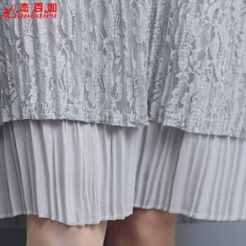 
                                        恋百如时尚秋装秋冬连衣裙蕾丝毛呢裙子长袖韩版女装秋款2017春秋季冬装新款中长款6106 裸粉色 M                