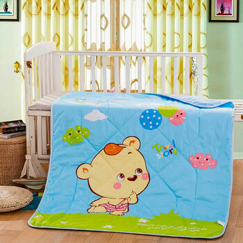 全棉卡通夏凉被纯棉空调被儿童幼儿园午睡被薄被子可水洗 萌熊 115x