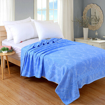 新品 单人夏季薄午睡毯子双人全棉毛毯传统夏凉被 深蓝色 欧花 1.