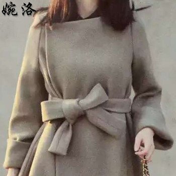 婉洛2015秋冬新款女装中长款显瘦时尚百搭毛呢大衣外套FL9737活动4 藏青色 M