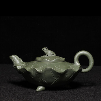 台湾回流壶早期一厂紫砂壶名家蒋蓉手工原矿民国绿泥荷叶青蛙壶sn7714