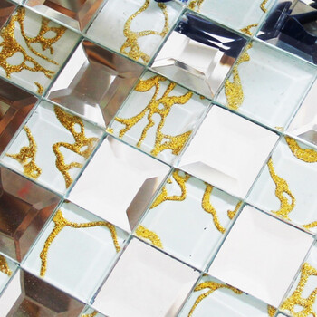 马赛克瓷砖无缝自粘磨边镜面客厅电视背景墙边框ktv墙贴 3cm白镜 白金