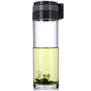 希诺530ml隔热PC杯提手 食用级密封杯 塑料杯 茶杯（有茶隔）XN-8076浅灰