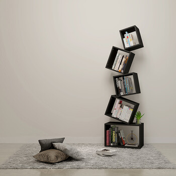 悬浮简约书架落地平衡书柜展示架收纳储物架创意储物柜客厅书橱 黑色