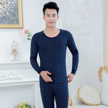 男士内衣套装纯棉秋圆领衬衣全棉衣裤衬裤保暖秋裤线衣线裤 藏青-6低