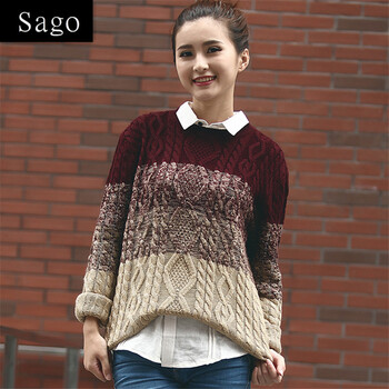 
                                        Sago 长袖秋冬季女装毛衣针织衫 暗红色 XL                