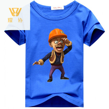 熊出没光头强童装纯棉儿童t恤男童女童宝宝短袖夏小童中童衣服 宝蓝色