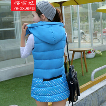 樱雪妃2015秋冬新款外套中长款马夹马甲拼接修身连帽棉服潮时尚女装 黑色 XL
